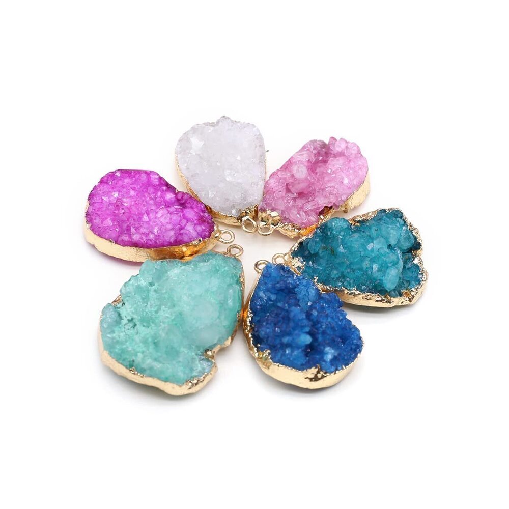 8462 4PCS Natural Stone Crystal Clusters Pendant Irregular Gold Edging
